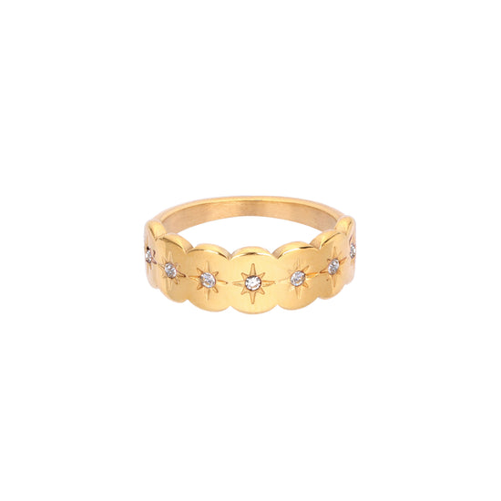 Tallulah Gold Crystal Scallop Star Ring SIZE L