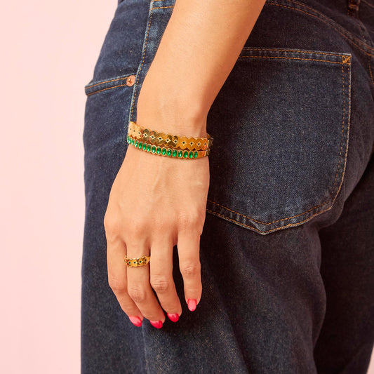 Tallulah Gold Green Scallop Star Ring