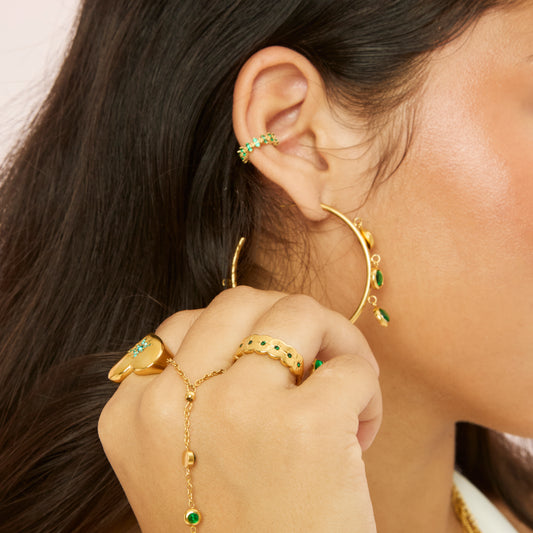 Tallulah Gold Green Scallop Star Ring