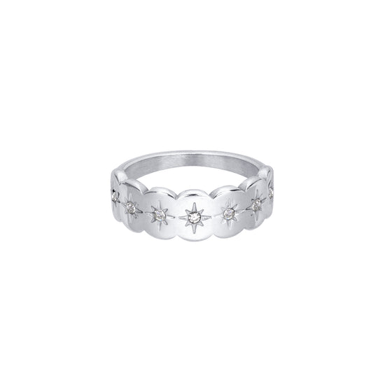Tallulah Silver Crystal Scallop Star Ring SIZE L