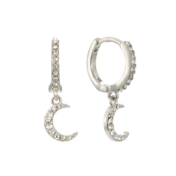Tori Silver Crystal Moon Huggie Earrings