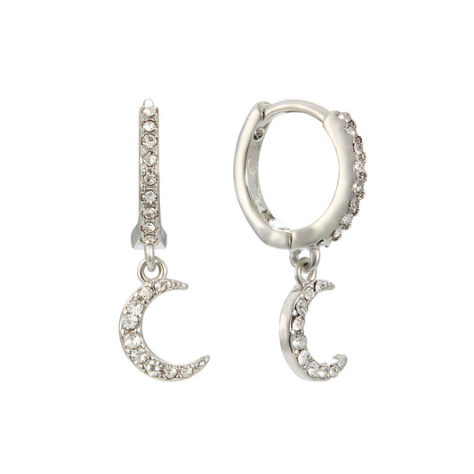 Tori Silver Crystal Moon Huggie Earrings