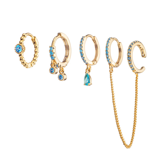 Anna Turquoise Gold Huggie Earring Stacker Set