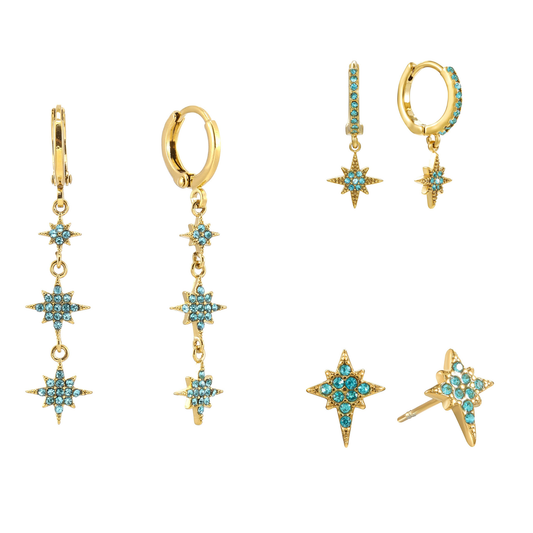 The Romilly, Cosima Huggie & Cosima Stud Set – Gold & Turquoise