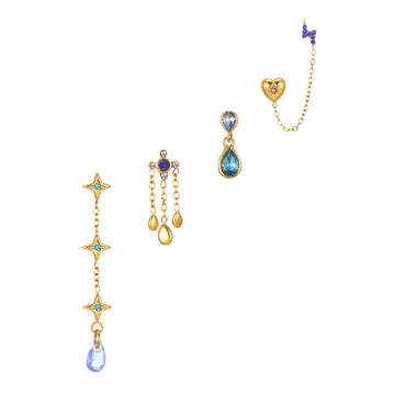 Yasmine Gold Blue Droplet Earring Stacker Set