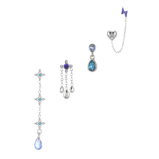 Yasmine Silver Blue Droplet Earring Stacker Set