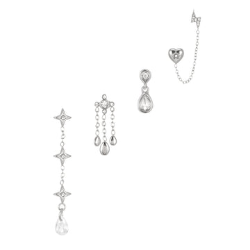 Yasmine Silver Crystal Droplet Earring Stacker Set