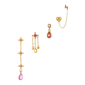 Yasmine Gold Pink Droplet Earring Stacker Set