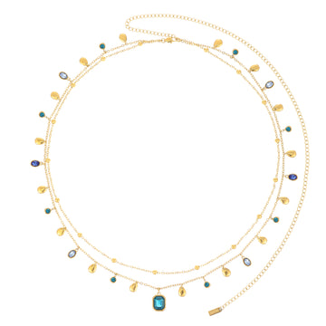 Ysabelle Gold Blue Double Droplet Stacking Belly Chain