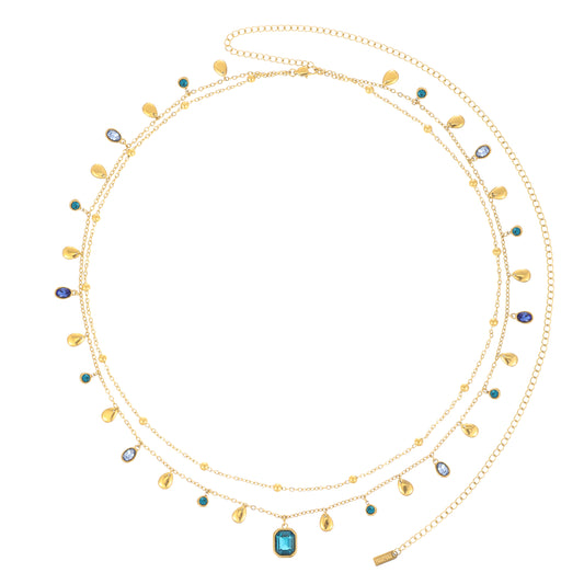 Ysabelle Gold Blue Double Droplet Stacking Belly Chain