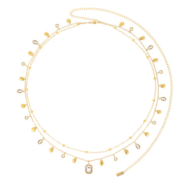 Ysabelle Gold Crystal Double Droplet Stacking Belly Chain