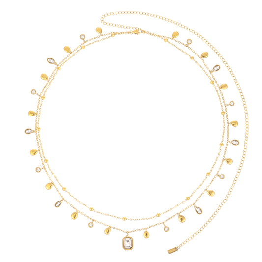 Ysabelle Gold Crystal Double Droplet Stacking Belly Chain