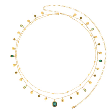 Ysabelle Gold Green Double Droplet Stacking Belly Chain