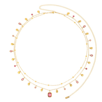 Ysabelle Gold Pink Double Droplet Stacking Belly Chain