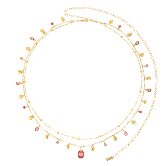 Ysabelle Gold Pink Double Droplet Stacking Belly Chain
