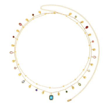 Ysabelle Gold Rainbow Double Droplet Stacking Belly Chain
