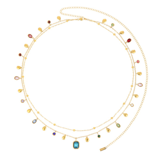 Ysabelle Gold Rainbow Double Droplet Stacking Belly Chain