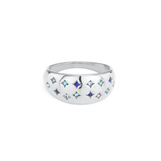 Isabel Silver Multi Blue Chubby Star Ring size L