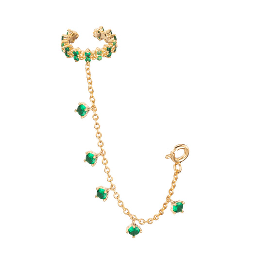 Millie Gold Green Chunky Ear Cuff & Droplet Chain
