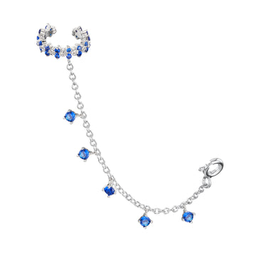 Millie Silver Blue Chunky Ear Cuff & Droplet Chain