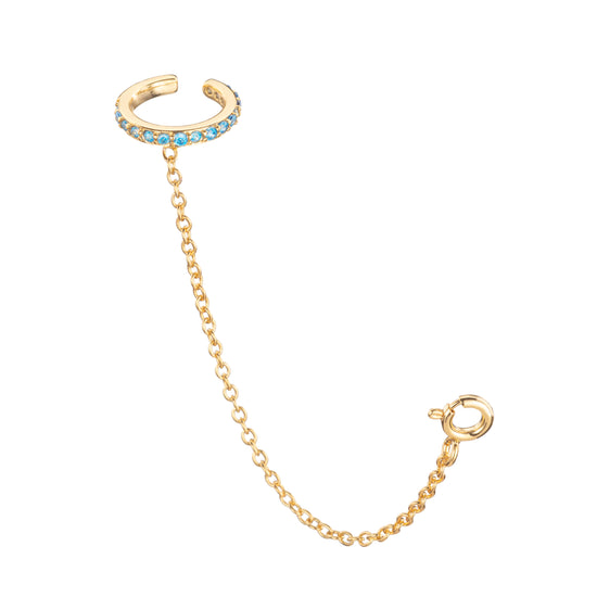 Turquoise Gold Dainty Cuff & Ear Chain