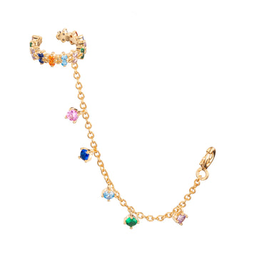 Millie Gold Rainbow Chunky Ear Cuff & Droplet Chain