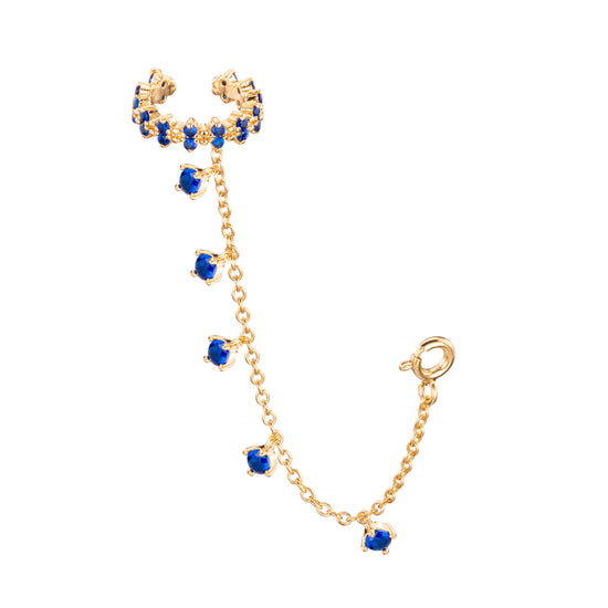 Gold Blue Chunky Ear Cuff & Droplet Chain