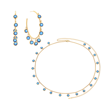 The Faiza Hoops & Ivy Belly Chain Set – Blue & Gold