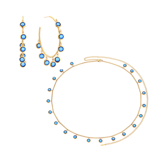 The Faiza Hoops & Ivy Belly Chain Set – Blue & Gold