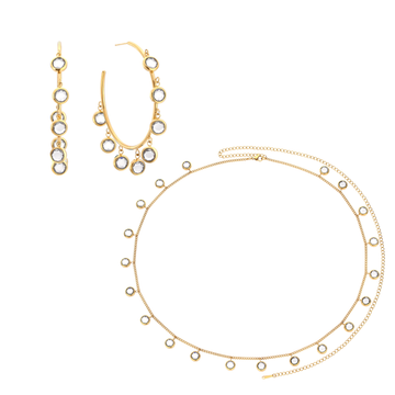 The Faiza Hoops & Ivy Belly Chain Set – Gold & Crystal