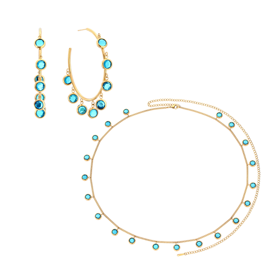 The Faiza Hoops & Ivy Belly Chain Set – Gold & Turquoise