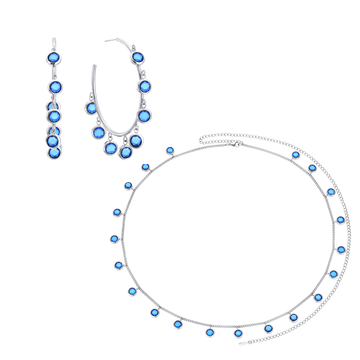 The Faiza Hoops & Ivy Belly Chain Set – Blue & Silver