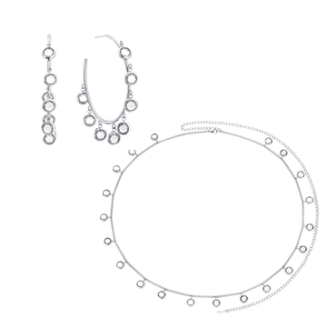 The Faiza Hoops & Ivy Belly Chain Set – Silver & Crystal