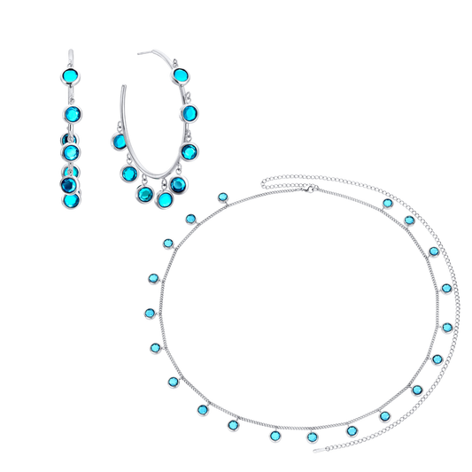 The Faiza Hoops & Ivy Belly Chain Set – Silver & Turquoise