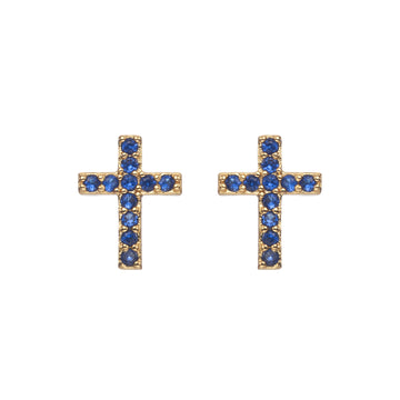 Camilla Cross Stud Earrings Gold & Blue