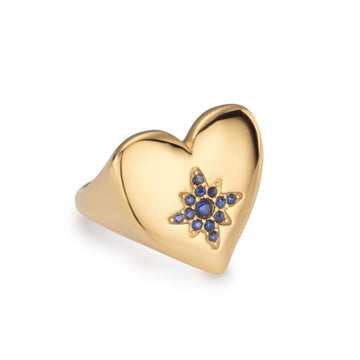 Ruby Gold Blue Chunky Heart Ring SIZE N