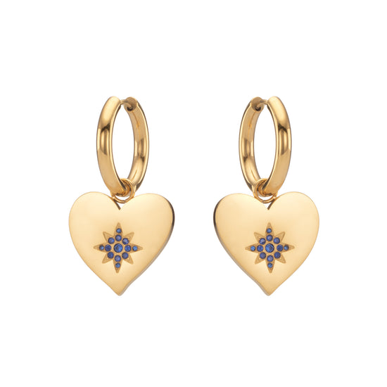 Lucinda Chunky Heart Hoop Earrings - Gold Blue