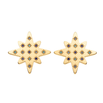 Kiki Gold Multi-Blue Star Stud Earrings