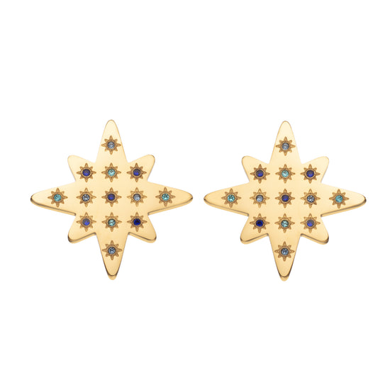 Kiki Gold Multi-Blue Star Stud Earrings