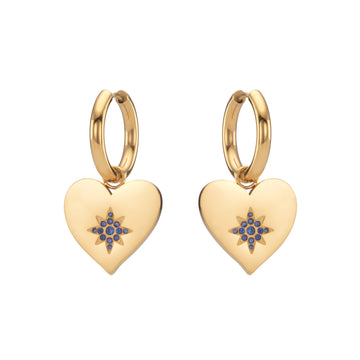 Lucinda Gold Blue Chunky Heart Hoop Earrings