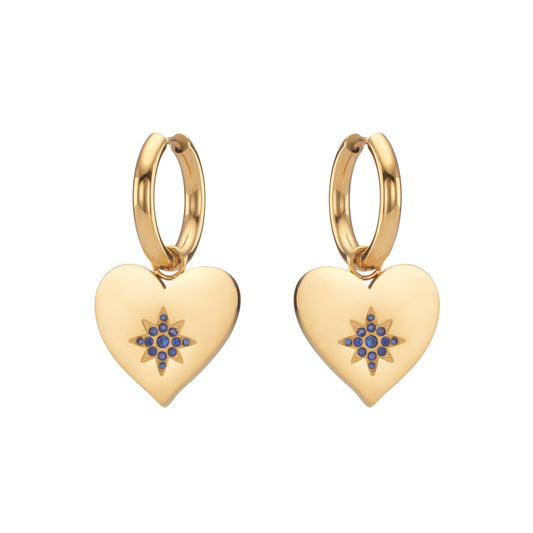 Lucinda Gold Blue Chunky Heart Hoop Earrings