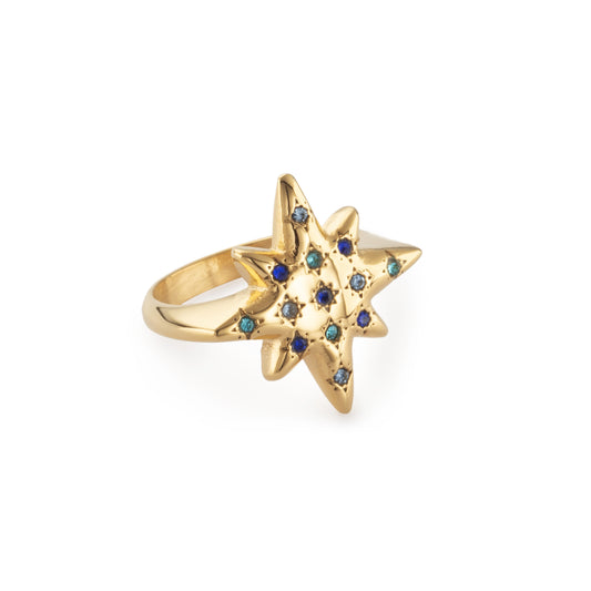 Willow Gold Multi-Blue Chunky Star Ring