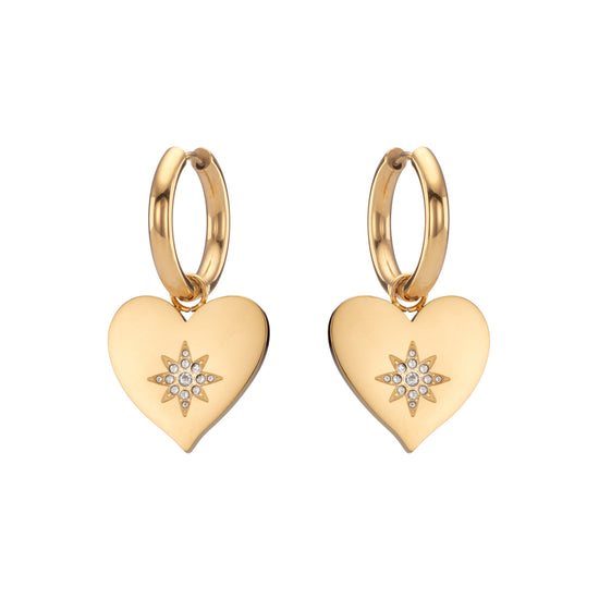 Lucinda Chunky Heart Hoop Earrings - Gold Crystal