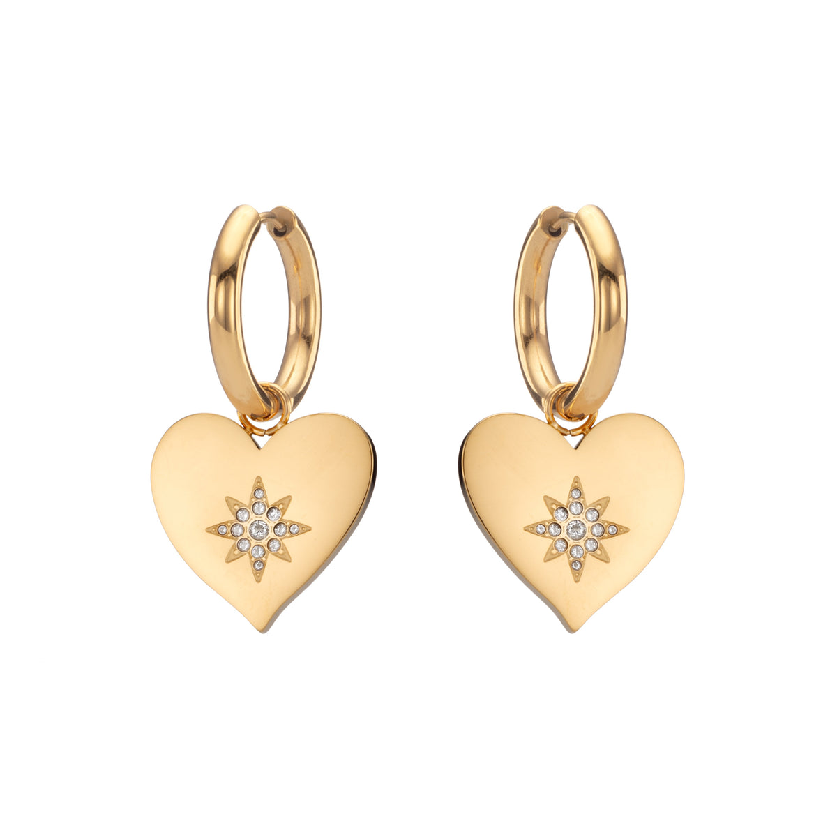 Lucinda Chunky Heart Hoop Earrings - Gold Crystal