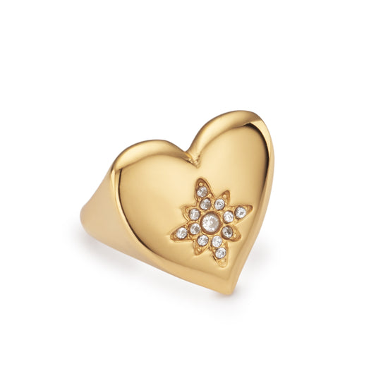 Ruby Gold Crystal Chunky Heart Ring