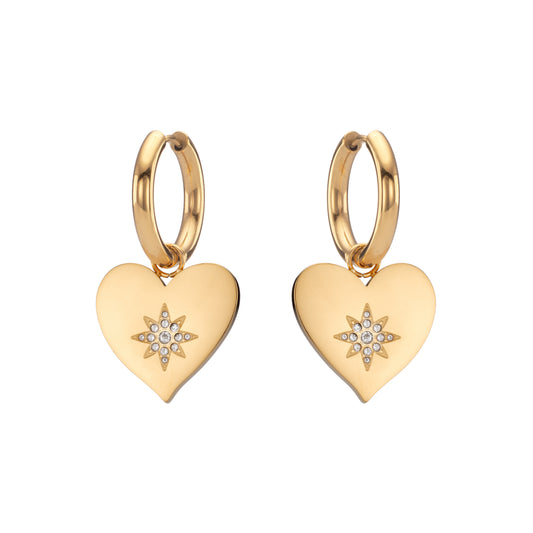 Lucinda Gold Crystal Chunky Heart Hoop Earrings