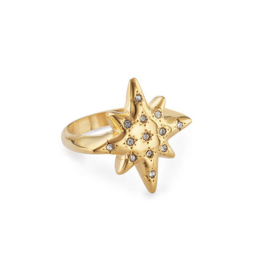 Willow Gold Crystal Chunky Star Ring SIZE L