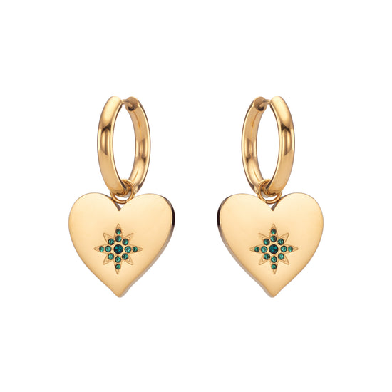 Lucinda Chunky Heart Hoop Earrings - Gold Green