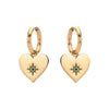 Lucinda Gold Green Chunky Heart Hoop Earrings