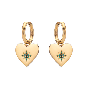 Lucinda Gold Green Chunky Heart Hoop Earrings